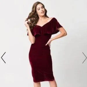 Unique Vintage Burgundy Velvet Dress